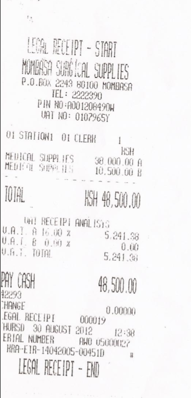 receipt malindi agosto 2012